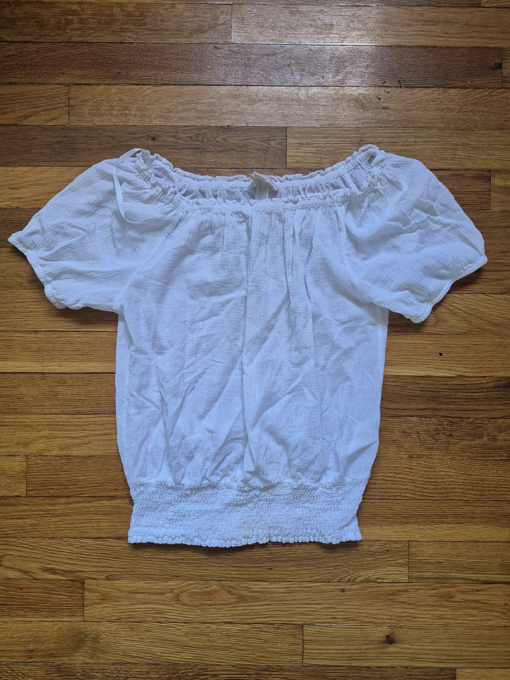 Michael Kors White Off-Shoulder Smocked Crop Top